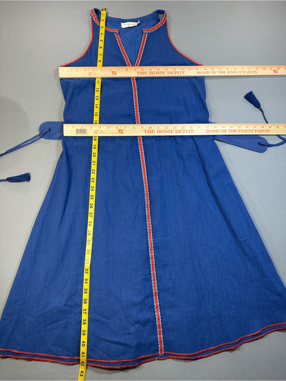Tory Burch Savannah Crepon Embroidered Belted Midi Dress, Linen/Cotton - Women 6 - Picture 14 of 15